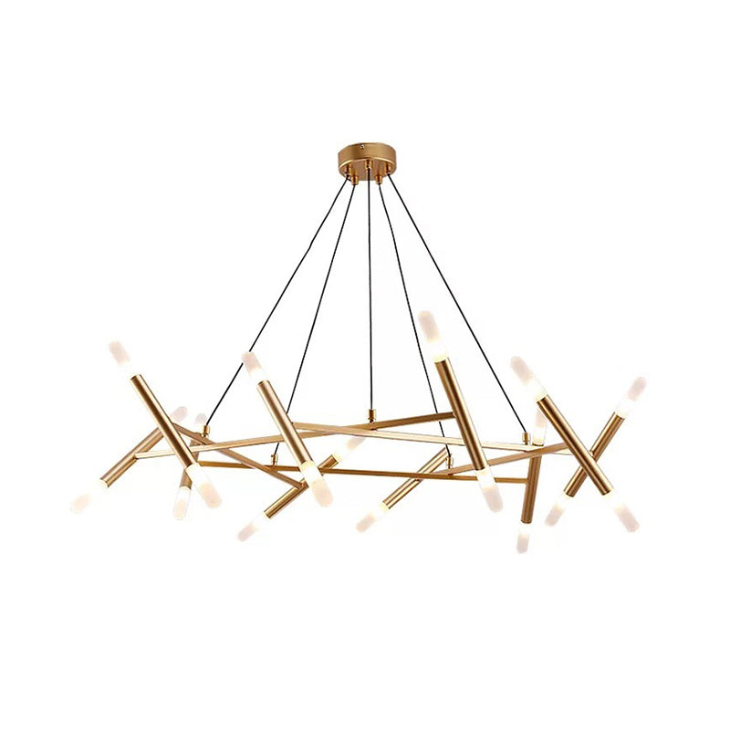 Tubular Kitchen Chandelier Acrylic 20-Head Modern Stylish LED Hanging Ceiling Lamp in Gold Clearhalo 'Ceiling Lights' 'Chandeliers' 'Modern Chandeliers' 'Modern' Lighting' 313687