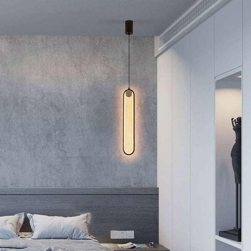 Oval Metallic Pendulum Pendant Minimalist LED Black Hanging Ceiling Light in Natural Light Black Clearhalo 'Ceiling Lights' 'Modern Pendants' 'Modern' 'Pendant Lights' 'Pendants' Lighting' 313688