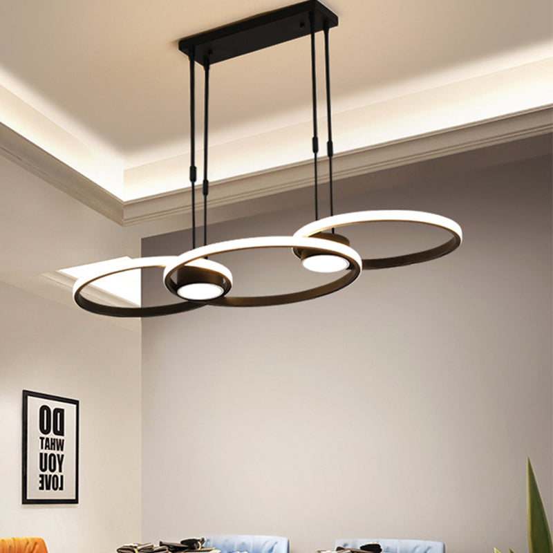 Black/Gold Finish 3/4-Ring Chandelier Pendant Modern Stylish LED Metallic Hanging Ceiling Lamp Clearhalo 'Ceiling Lights' 'Chandeliers' 'Modern Chandeliers' 'Modern' Lighting' 313706
