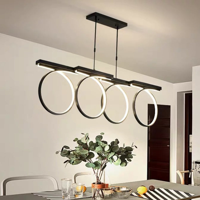 Black/Gold Finish 3/4-Ring Chandelier Pendant Modern Stylish LED Metallic Hanging Ceiling Lamp Black Four Rings Clearhalo 'Ceiling Lights' 'Chandeliers' 'Modern Chandeliers' 'Modern' Lighting' 313708
