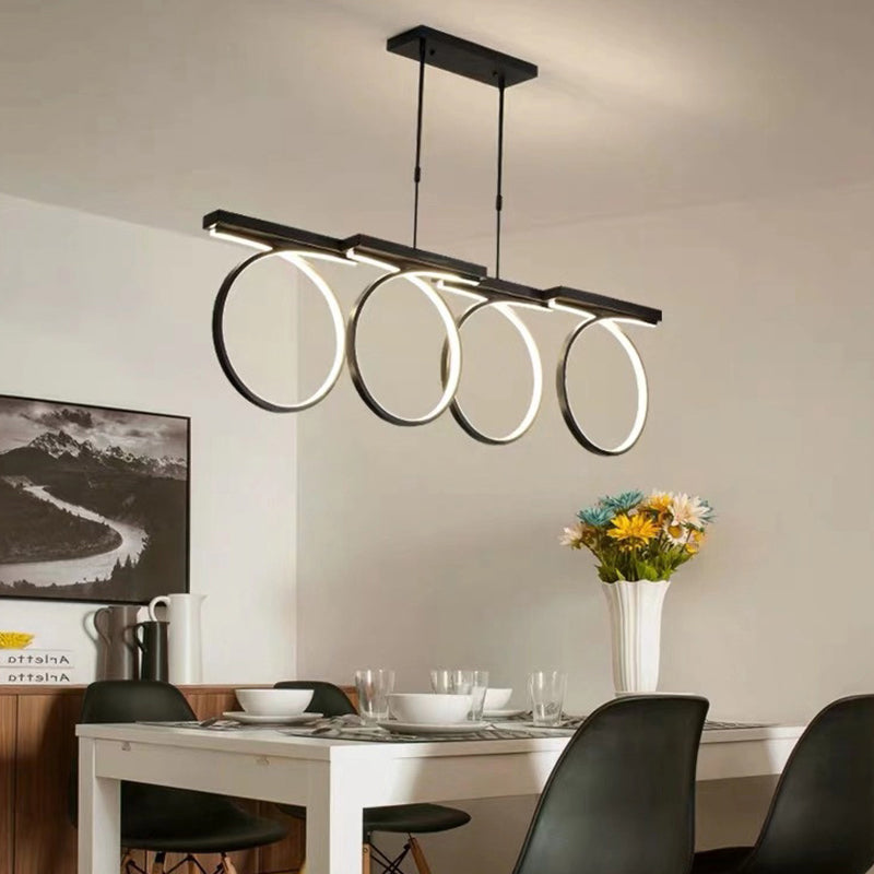 Black/Gold Finish 3/4-Ring Chandelier Pendant Modern Stylish LED Metallic Hanging Ceiling Lamp Clearhalo 'Ceiling Lights' 'Chandeliers' 'Modern Chandeliers' 'Modern' Lighting' 313709