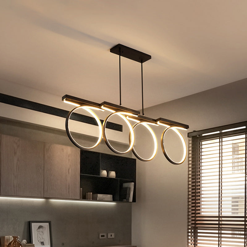 Black/Gold Finish 3/4-Ring Chandelier Pendant Modern Stylish LED Metallic Hanging Ceiling Lamp Clearhalo 'Ceiling Lights' 'Chandeliers' 'Modern Chandeliers' 'Modern' Lighting' 313710