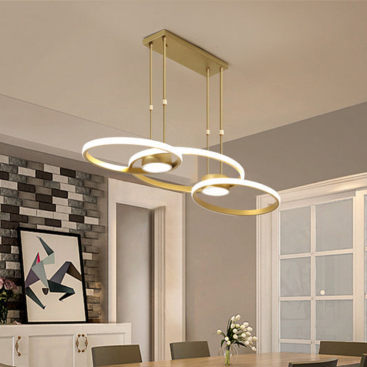 Black/Gold Finish 3/4-Ring Chandelier Pendant Modern Stylish LED Metallic Hanging Ceiling Lamp Gold Three Rings Clearhalo 'Ceiling Lights' 'Chandeliers' 'Modern Chandeliers' 'Modern' Lighting' 313712