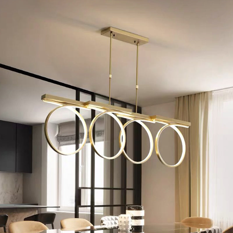 Black/Gold Finish 3/4-Ring Chandelier Pendant Modern Stylish LED Metallic Hanging Ceiling Lamp Gold Four Rings Clearhalo 'Ceiling Lights' 'Chandeliers' 'Modern Chandeliers' 'Modern' Lighting' 313714