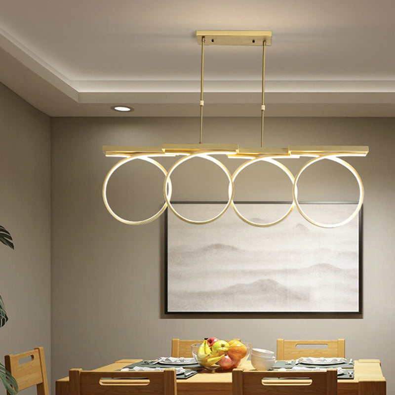 Black/Gold Finish 3/4-Ring Chandelier Pendant Modern Stylish LED Metallic Hanging Ceiling Lamp Clearhalo 'Ceiling Lights' 'Chandeliers' 'Modern Chandeliers' 'Modern' Lighting' 313716