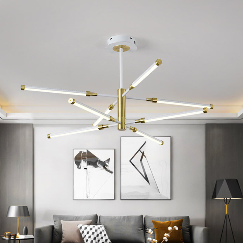 Tubular LED Chandelier Contemporary Acrylic 6/8 Heads Black and Gold/White and Gold Hanging Pendant 8 White-Gold Clearhalo 'Ceiling Lights' 'Chandeliers' 'Modern Chandeliers' 'Modern' Lighting' 313723