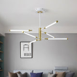 Tubular LED Chandelier Contemporary Acrylic 6/8 Heads Black and Gold/White and Gold Hanging Pendant 6 White-Gold Clearhalo 'Ceiling Lights' 'Chandeliers' 'Modern Chandeliers' 'Modern' Lighting' 313724