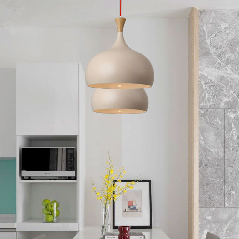 Bowl Ceiling Lamp Modernism Metal 1 Head Brown Hanging Light Fixture with Wood Cap Brown Clearhalo 'Ceiling Lights' 'Modern Pendants' 'Modern' 'Pendant Lights' 'Pendants' Lighting' 313764