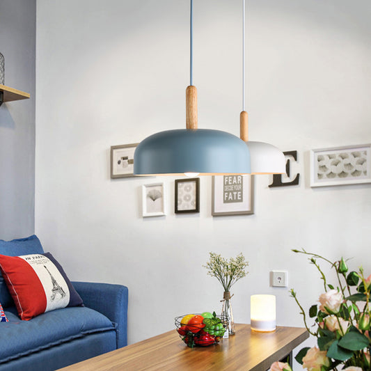 Domed Ceiling Lamp Nordic Metal 1 Head Blue Hanging Light Fixture for Living Room Blue Clearhalo 'Ceiling Lights' 'Modern Pendants' 'Modern' 'Pendant Lights' 'Pendants' Lighting' 313779