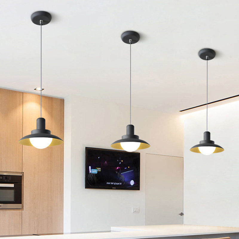 Flat Hanging Light Modernist Metal 1 Head Grey Suspended Lighting Fixture in Warm/White Light Grey White Clearhalo 'Ceiling Lights' 'Modern Pendants' 'Modern' 'Pendant Lights' 'Pendants' Lighting' 313782