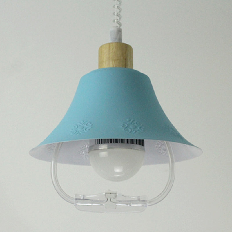 Contemporary Wide Flare Hanging Lighting Metal 1 Head Pendant Light Fixture in Blue/Yellow Clearhalo 'Ceiling Lights' 'Modern Pendants' 'Modern' 'Pendant Lights' 'Pendants' Lighting' 313805