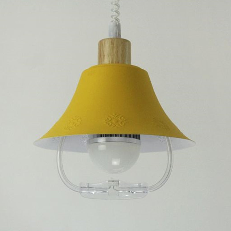 Contemporary Wide Flare Hanging Lighting Metal 1 Head Pendant Light Fixture in Blue/Yellow Clearhalo 'Ceiling Lights' 'Modern Pendants' 'Modern' 'Pendant Lights' 'Pendants' Lighting' 313807