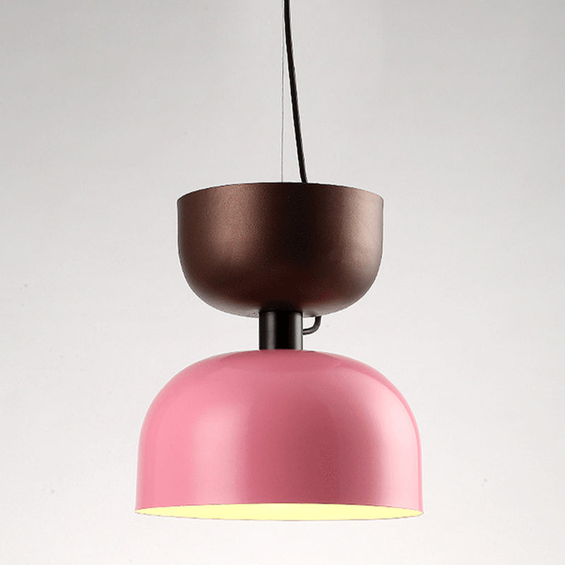 Metal Domed Pendant Light Contemporary 1 Head Suspended Lighting Fixture in Pink/Green Clearhalo 'Ceiling Lights' 'Modern Pendants' 'Modern' 'Pendant Lights' 'Pendants' Lighting' 313813