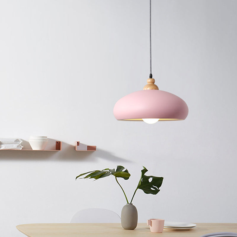 Macaron Hat Hanging Lighting Metal 1 Head Ceiling Pendant Light in Grey/Pink/Green for Living Room Pink Clearhalo 'Ceiling Lights' 'Modern Pendants' 'Modern' 'Pendant Lights' 'Pendants' Lighting' 313819