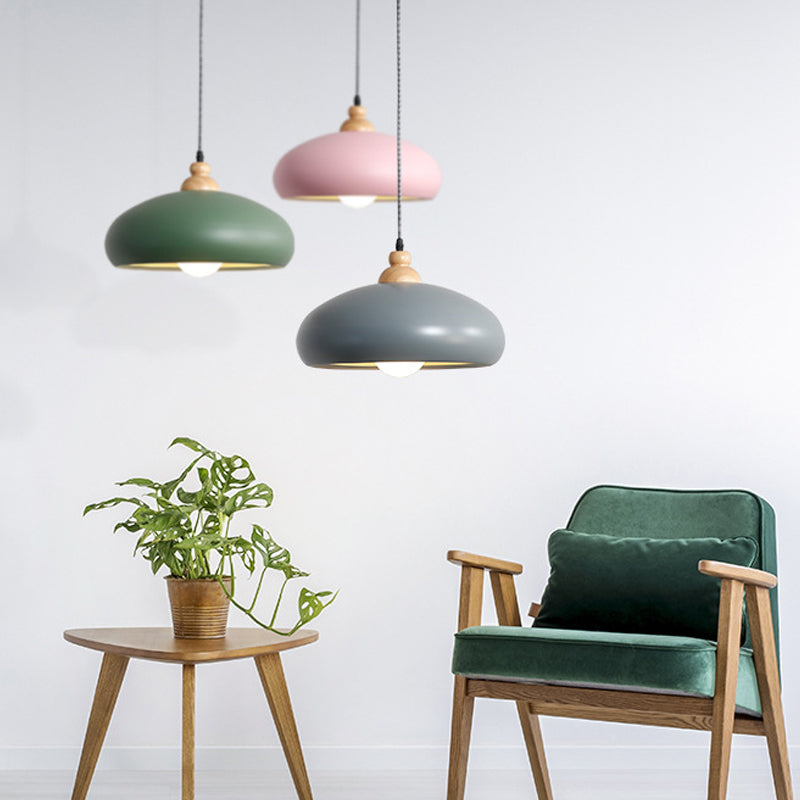 Macaron Hat Hanging Lighting Metal 1 Head Ceiling Pendant Light in Grey/Pink/Green for Living Room Clearhalo 'Ceiling Lights' 'Modern Pendants' 'Modern' 'Pendant Lights' 'Pendants' Lighting' 313822