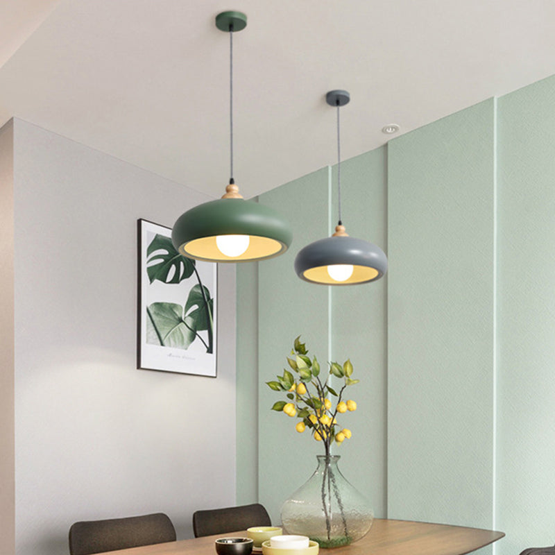 Macaron Hat Hanging Lighting Metal 1 Head Ceiling Pendant Light in Grey/Pink/Green for Living Room Clearhalo 'Ceiling Lights' 'Modern Pendants' 'Modern' 'Pendant Lights' 'Pendants' Lighting' 313825