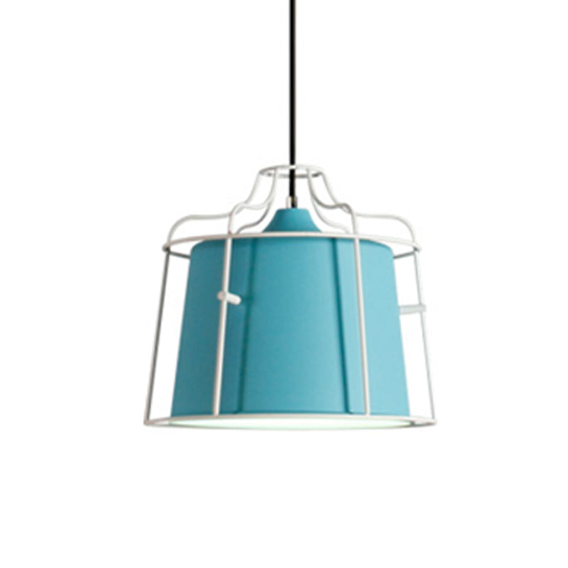 Macaron 1 Head Ceiling Lamp White/Yellow/Blue Bell Hanging Light Fixture with Metal Shade for Dining Room Clearhalo 'Ceiling Lights' 'Modern Pendants' 'Modern' 'Pendant Lights' 'Pendants' Lighting' 313838