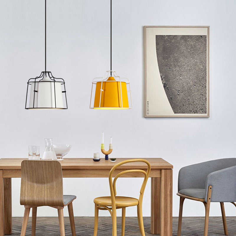 Macaron 1 Head Ceiling Lamp White/Yellow/Blue Bell Hanging Light Fixture with Metal Shade for Dining Room Clearhalo 'Ceiling Lights' 'Modern Pendants' 'Modern' 'Pendant Lights' 'Pendants' Lighting' 313840