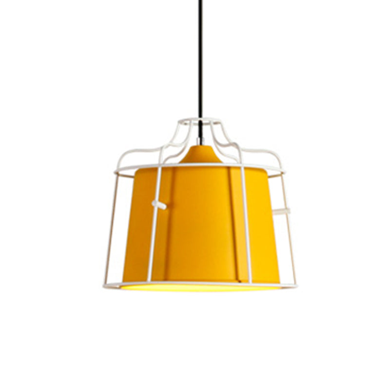 Macaron 1 Head Ceiling Lamp White/Yellow/Blue Bell Hanging Light Fixture with Metal Shade for Dining Room Clearhalo 'Ceiling Lights' 'Modern Pendants' 'Modern' 'Pendant Lights' 'Pendants' Lighting' 313841