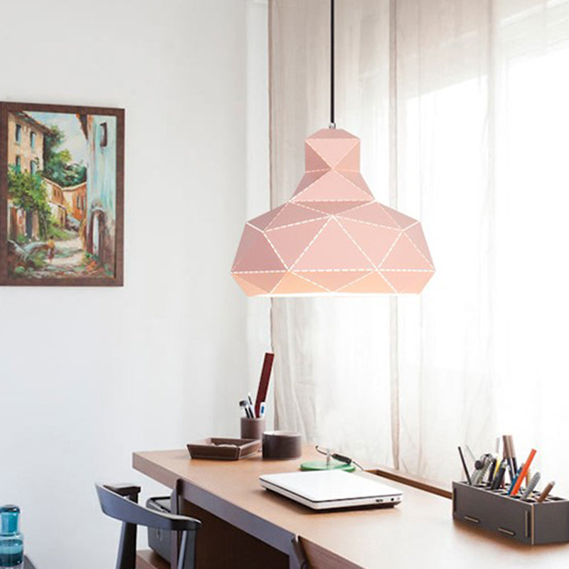 Hat Ceiling Lighting Contemporary Metal 1 Head White/Pink/Blue Suspension Pendant Light, 12"/15" Wide Pink Clearhalo 'Ceiling Lights' 'Modern Pendants' 'Modern' 'Pendant Lights' 'Pendants' Lighting' 313844