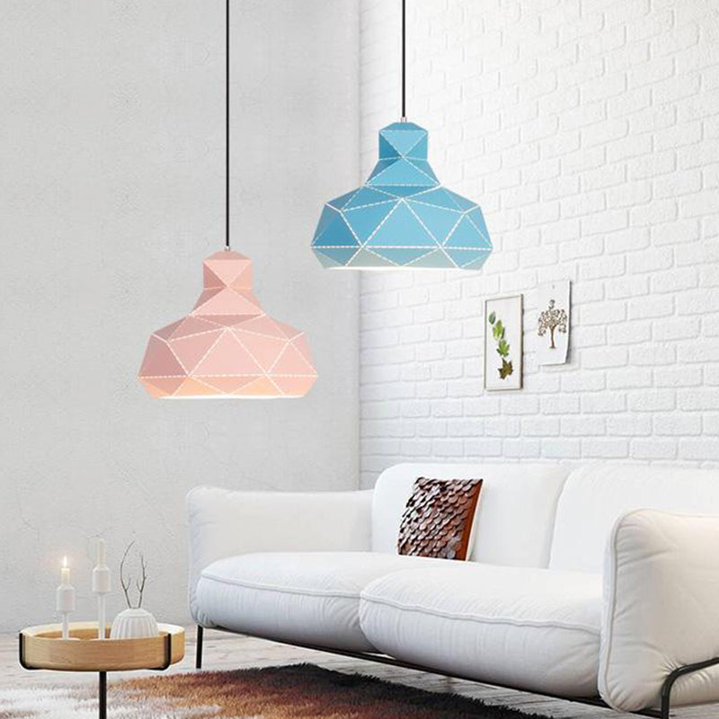 Hat Ceiling Lighting Contemporary Metal 1 Head White/Pink/Blue Suspension Pendant Light, 12"/15" Wide Clearhalo 'Ceiling Lights' 'Modern Pendants' 'Modern' 'Pendant Lights' 'Pendants' Lighting' 313847