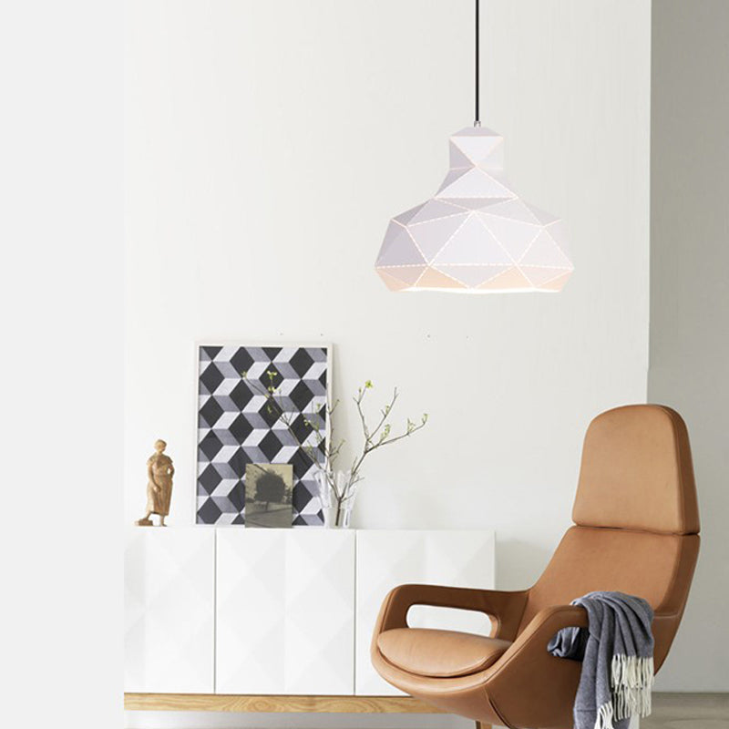 Hat Ceiling Lighting Contemporary Metal 1 Head White/Pink/Blue Suspension Pendant Light, 12"/15" Wide White Clearhalo 'Ceiling Lights' 'Modern Pendants' 'Modern' 'Pendant Lights' 'Pendants' Lighting' 313849