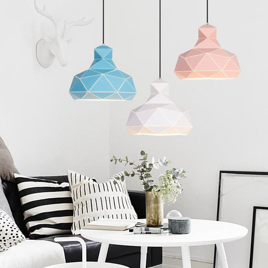 Hat Ceiling Lighting Contemporary Metal 1 Head White/Pink/Blue Suspension Pendant Light, 12"/15" Wide Clearhalo 'Ceiling Lights' 'Modern Pendants' 'Modern' 'Pendant Lights' 'Pendants' Lighting' 313850