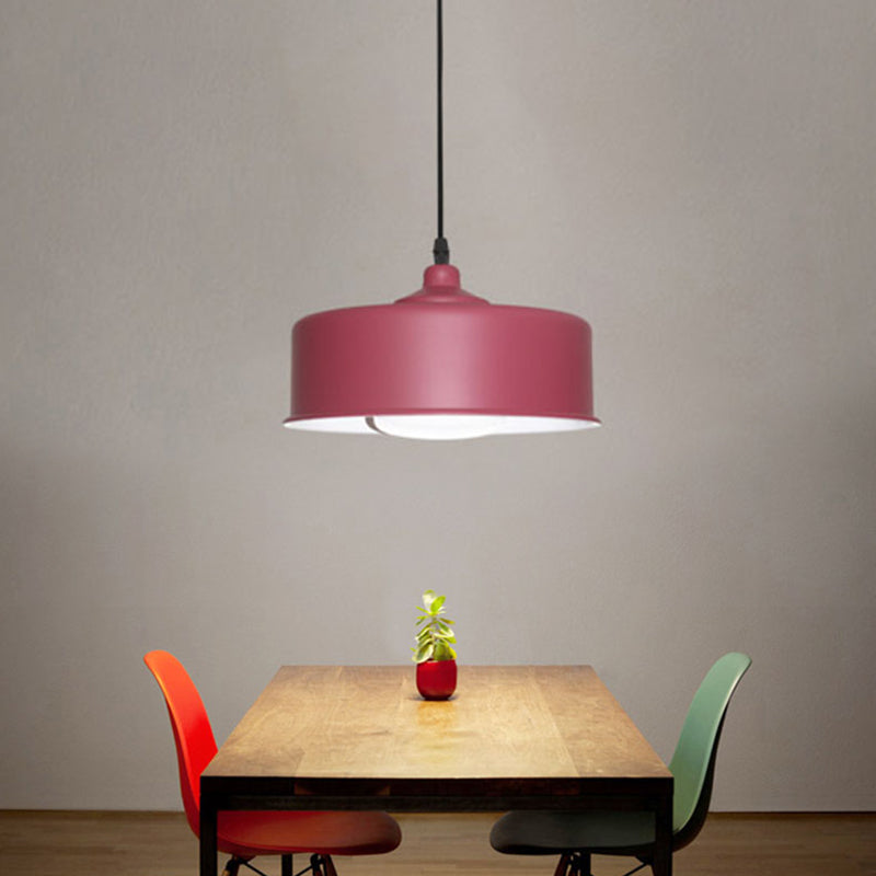 Modernist 1 Bulb Hanging Lighting Purple Drum Ceiling Pendant Light with Metal Shade Clearhalo 'Ceiling Lights' 'Modern Pendants' 'Modern' 'Pendant Lights' 'Pendants' Lighting' 313890