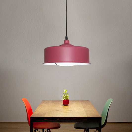 Modernist 1 Bulb Hanging Lighting Purple Drum Ceiling Pendant Light with Metal Shade Clearhalo 'Ceiling Lights' 'Modern Pendants' 'Modern' 'Pendant Lights' 'Pendants' Lighting' 313890