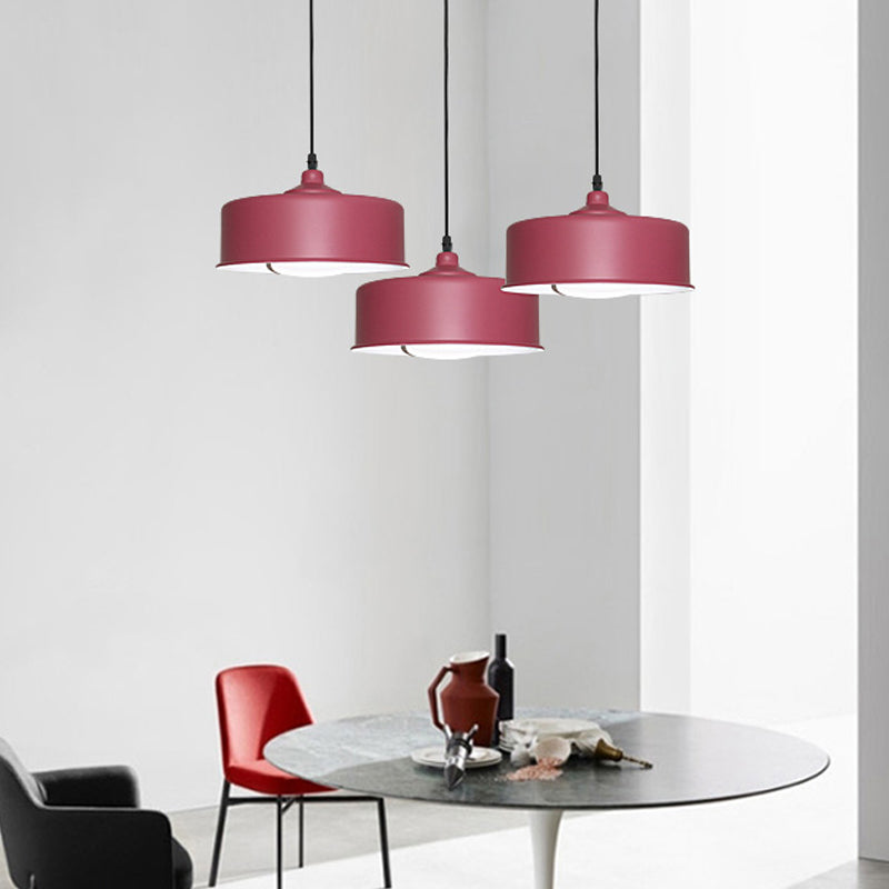 Modernist 1 Bulb Hanging Lighting Purple Drum Ceiling Pendant Light with Metal Shade Clearhalo 'Ceiling Lights' 'Modern Pendants' 'Modern' 'Pendant Lights' 'Pendants' Lighting' 313891