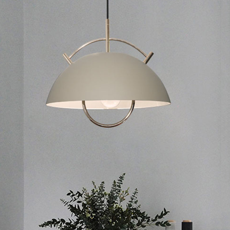 Metal Bowl Down Lighting Macaron 1 Head Blue/White/Khaki Hanging Ceiling Light with Handle Khaki Clearhalo 'Ceiling Lights' 'Modern Pendants' 'Modern' 'Pendant Lights' 'Pendants' Lighting' 313893