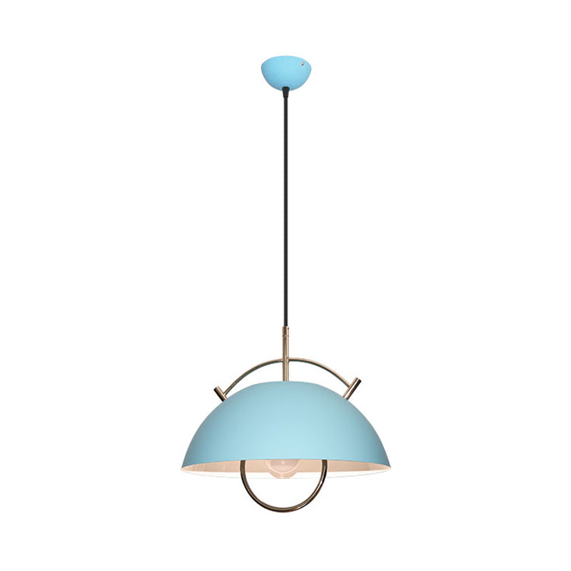 Metal Bowl Down Lighting Macaron 1 Head Blue/White/Khaki Hanging Ceiling Light with Handle Clearhalo 'Ceiling Lights' 'Modern Pendants' 'Modern' 'Pendant Lights' 'Pendants' Lighting' 313901