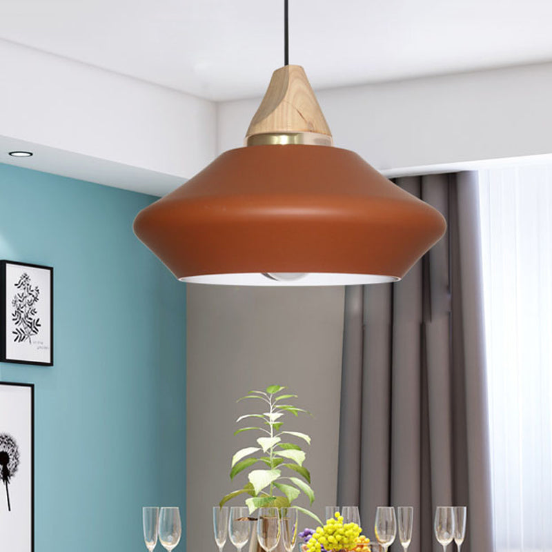 Hat Ceiling Lamp Contemporary Metal 1 Head Pink/Coffee Pendant Light Fixture with Wood Cap Clearhalo 'Ceiling Lights' 'Modern Pendants' 'Modern' 'Pendant Lights' 'Pendants' Lighting' 313903