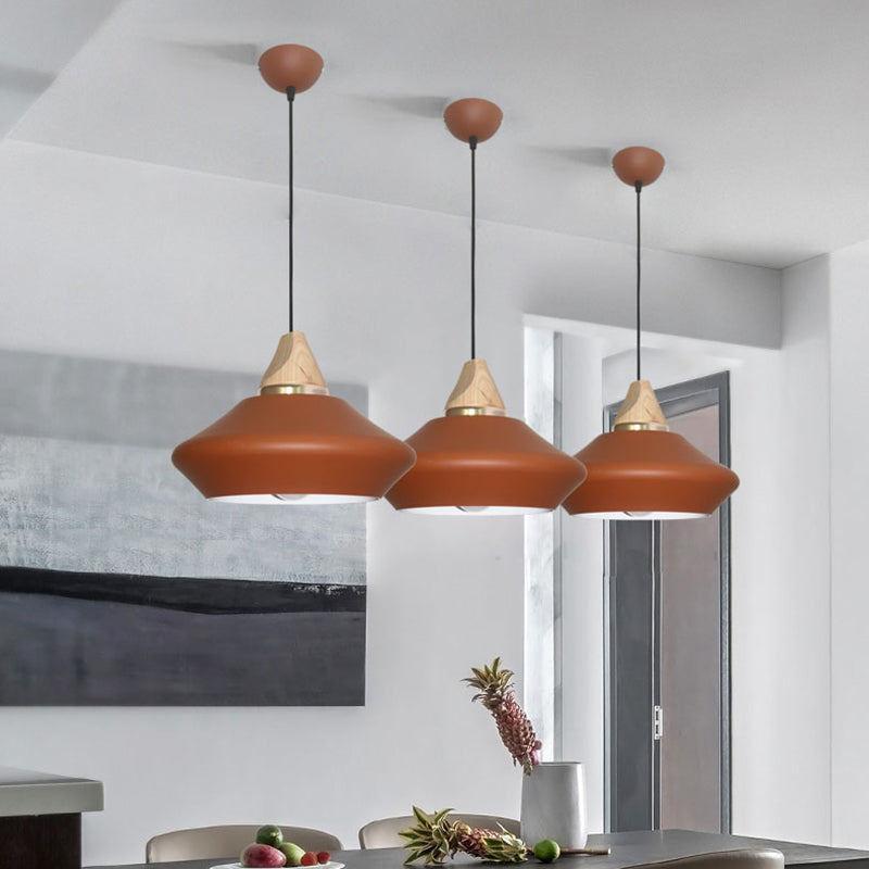 Hat Ceiling Lamp Contemporary Metal 1 Head Pink/Coffee Pendant Light Fixture with Wood Cap Clearhalo 'Ceiling Lights' 'Modern Pendants' 'Modern' 'Pendant Lights' 'Pendants' Lighting' 313904