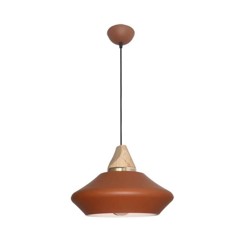 Hat Ceiling Lamp Contemporary Metal 1 Head Pink/Coffee Pendant Light Fixture with Wood Cap Clearhalo 'Ceiling Lights' 'Modern Pendants' 'Modern' 'Pendant Lights' 'Pendants' Lighting' 313905