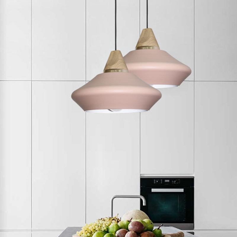 Hat Ceiling Lamp Contemporary Metal 1 Head Pink/Coffee Pendant Light Fixture with Wood Cap Clearhalo 'Ceiling Lights' 'Modern Pendants' 'Modern' 'Pendant Lights' 'Pendants' Lighting' 313907