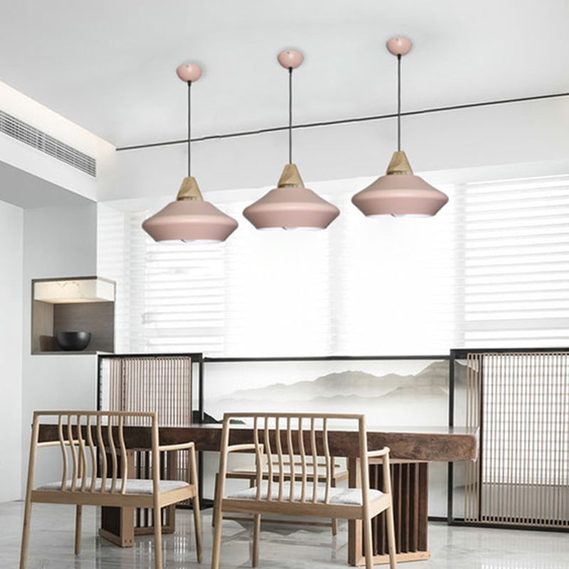 Hat Ceiling Lamp Contemporary Metal 1 Head Pink/Coffee Pendant Light Fixture with Wood Cap Clearhalo 'Ceiling Lights' 'Modern Pendants' 'Modern' 'Pendant Lights' 'Pendants' Lighting' 313908