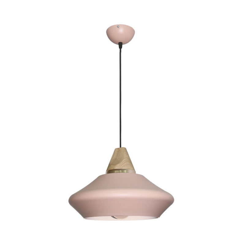 Hat Ceiling Lamp Contemporary Metal 1 Head Pink/Coffee Pendant Light Fixture with Wood Cap Clearhalo 'Ceiling Lights' 'Modern Pendants' 'Modern' 'Pendant Lights' 'Pendants' Lighting' 313909