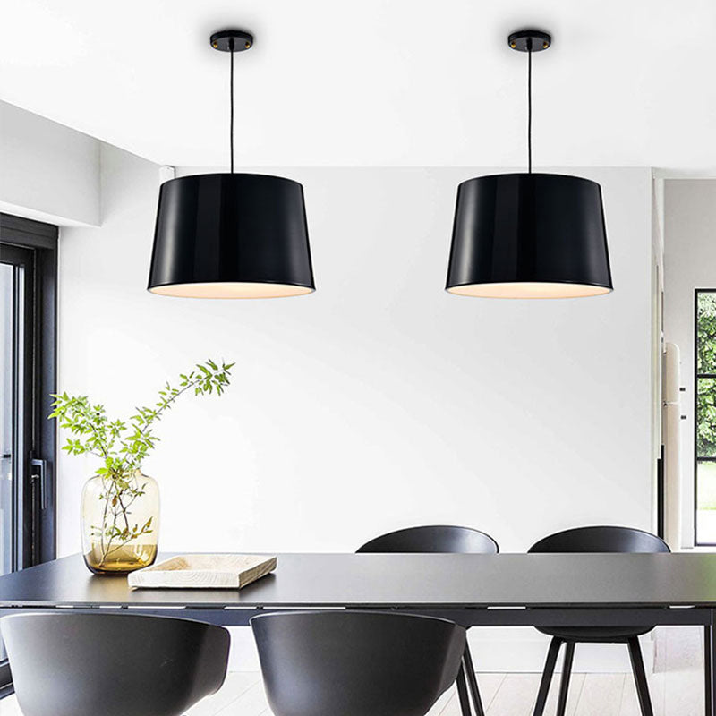 Contemporary 1 Bulb Hanging Lighting Black/White Drum Ceiling Pendant Light with Metal Shade Clearhalo 'Ceiling Lights' 'Modern Pendants' 'Modern' 'Pendant Lights' 'Pendants' Lighting' 313932