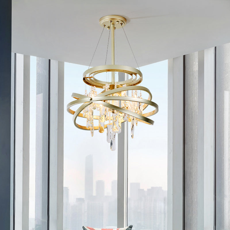 Champagne Orbit Chandelier Light Fixture Modernism 4 Heads Crystal Drop Ceiling Lamp Clearhalo 'Ceiling Lights' 'Chandeliers' Lighting' options 313943