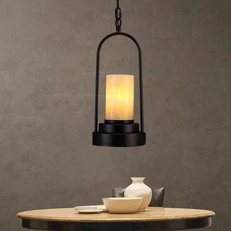 Cylinder Restaurant Suspension Lighting Farmhouse Stylish Marble 1 Light Bronze/Black Finish Ceiling Light Fixture Clearhalo 'Ceiling Lights' 'Pendant Lights' 'Pendants' Lighting' 313949