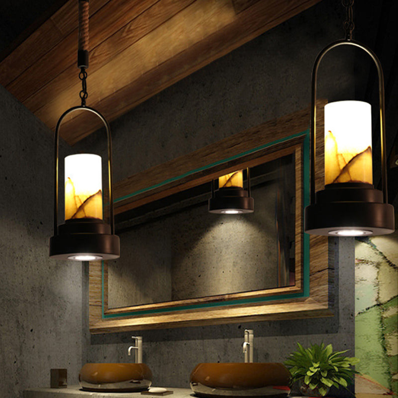 Cylinder Restaurant Suspension Lighting Farmhouse Stylish Marble 1 Light Bronze/Black Finish Ceiling Light Fixture Black Clearhalo 'Ceiling Lights' 'Pendant Lights' 'Pendants' Lighting' 313950_6367b15c-c643-4d8b-b85c-f19f0b3fe38a