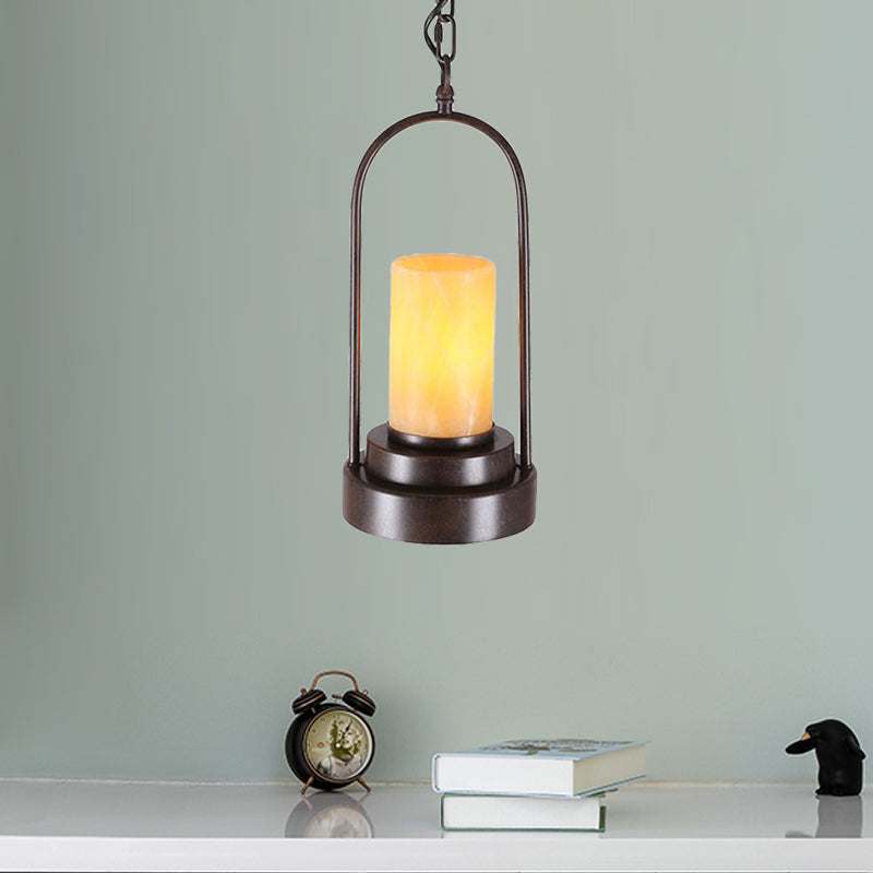 Cylinder Restaurant Suspension Lighting Farmhouse Stylish Marble 1 Light Bronze/Black Finish Ceiling Light Fixture Clearhalo 'Ceiling Lights' 'Pendant Lights' 'Pendants' Lighting' 313954