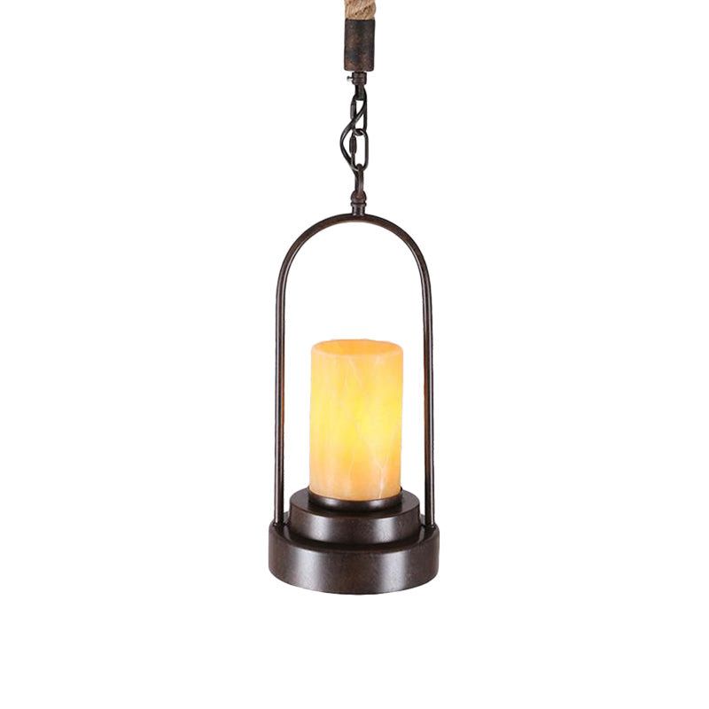 Cylinder Restaurant Suspension Lighting Farmhouse Stylish Marble 1 Light Bronze/Black Finish Ceiling Light Fixture Clearhalo 'Ceiling Lights' 'Pendant Lights' 'Pendants' Lighting' 313956