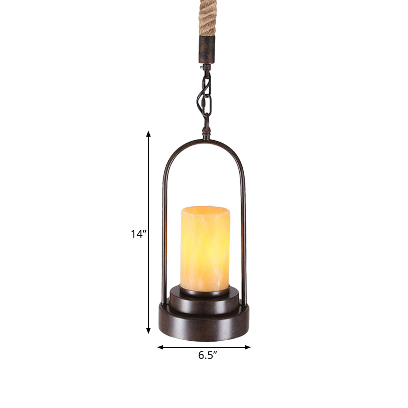 Cylinder Restaurant Suspension Lighting Farmhouse Stylish Marble 1 Light Bronze/Black Finish Ceiling Light Fixture Clearhalo 'Ceiling Lights' 'Pendant Lights' 'Pendants' Lighting' 313957