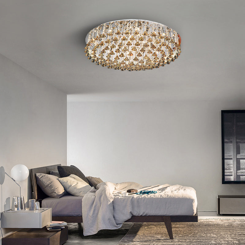 Drum Ceiling Lighting Modern Crystal Drop Nickel LED Flush Mount Light Fixture for Living Room Clearhalo 'Ceiling Lights' 'Close To Ceiling Lights' 'Close to ceiling' 'Flush mount' Lighting' 313984