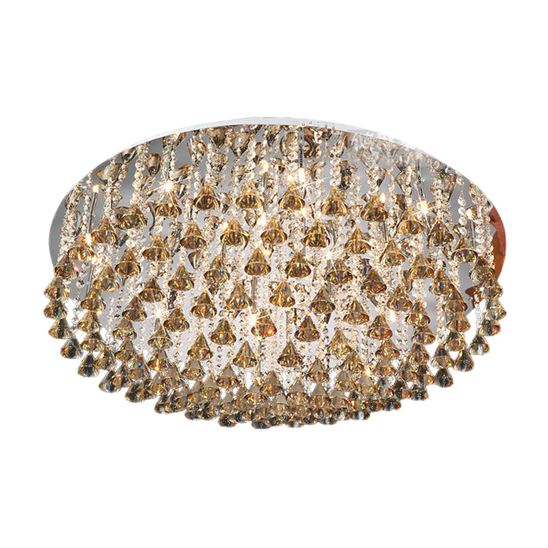 Drum Ceiling Lighting Modern Crystal Drop Nickel LED Flush Mount Light Fixture for Living Room Clearhalo 'Ceiling Lights' 'Close To Ceiling Lights' 'Close to ceiling' 'Flush mount' Lighting' 313985