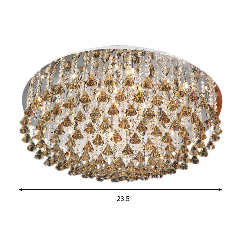 Drum Ceiling Lighting Modern Crystal Drop Nickel LED Flush Mount Light Fixture for Living Room Clearhalo 'Ceiling Lights' 'Close To Ceiling Lights' 'Close to ceiling' 'Flush mount' Lighting' 313986