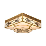 4 Lights Flush Mount Lighting Colonial Square Opal Glass Flush Light Fixture in Gold for Kitchen Clearhalo 'Ceiling Lights' 'Close To Ceiling Lights' 'Close to ceiling' 'Flush mount' Lighting' 314006