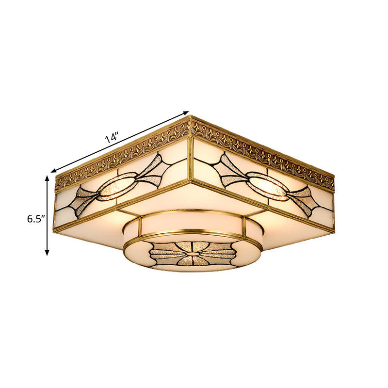 4 Lights Flush Mount Lighting Colonial Square Opal Glass Flush Light Fixture in Gold for Kitchen Clearhalo 'Ceiling Lights' 'Close To Ceiling Lights' 'Close to ceiling' 'Flush mount' Lighting' 314007